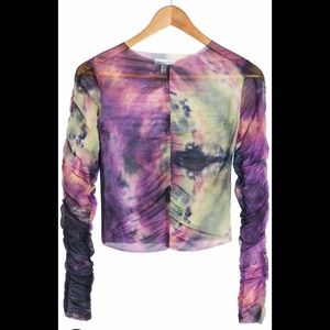 Topshop Tie Dye Ruched Mesh Shirt